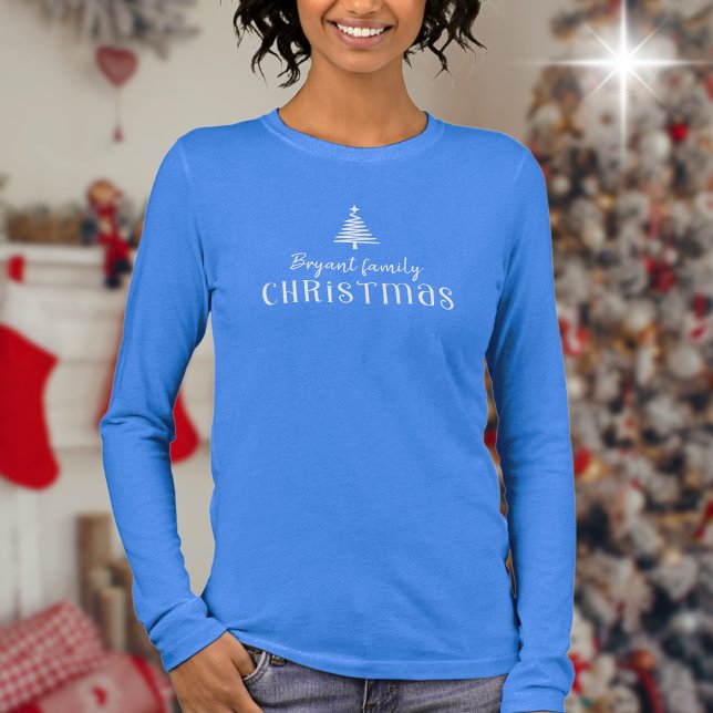 T-shirt En Tri-matière Famille personnalisée Arbre de Noël bleu longue (Créateur téléchargé)