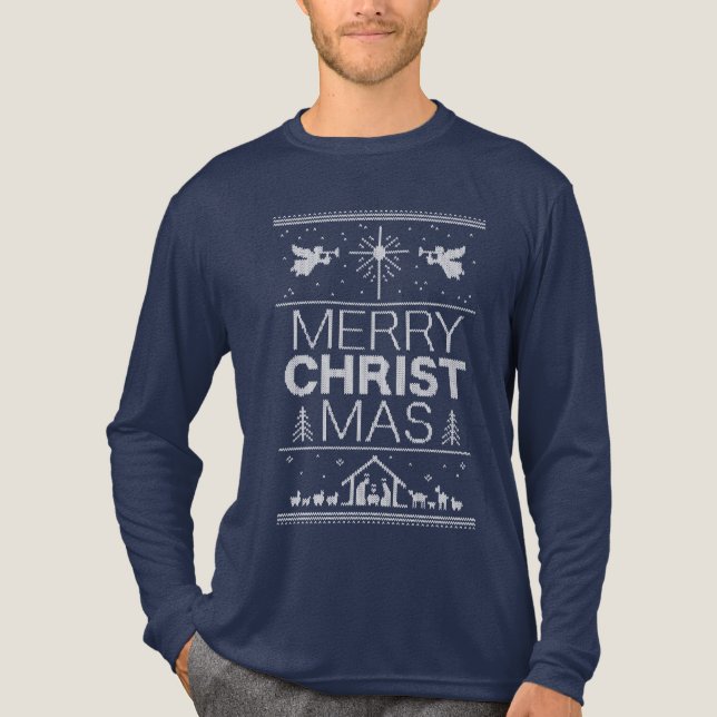 T-shirt En Tri-matière Fausse Joyeux Chandail de Noël Christ Religieux (Recto)
