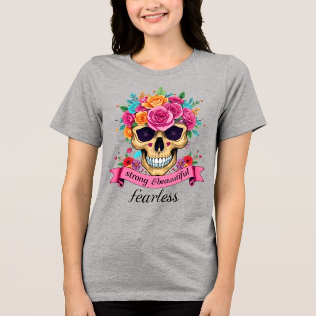 T-shirt En Tri-matière Fearless Woman Empowerment Floral Sugar Skull (Recto)