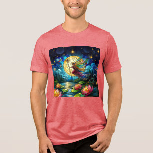 T-shirt En Tri-matière Fée de vol au clair de lune en vitrail