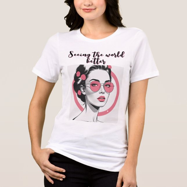 T-shirt En Tri-matière Femme élégante avec lunettes roses (Recto)