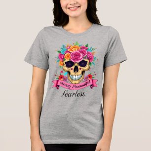 T-shirt En Tri-matière Femme Intrépide Empowerment Crâne de Sucre Floral