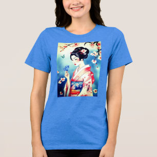 T-shirt En Tri-matière Femme japonaise avec un papillon bleu