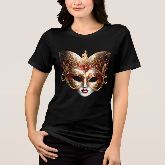 T-shirt En Tri-matière Femme mascarade masque or rouge élégante dame (Recto)
