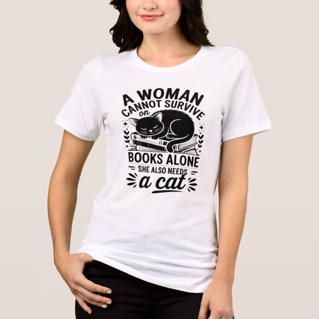 T-shirt En Tri-matière Femme qui aime les livres et les chats (Recto)