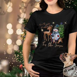 T-shirt En Tri-matière Festive de neige et de cerfs de Whimsical femmes