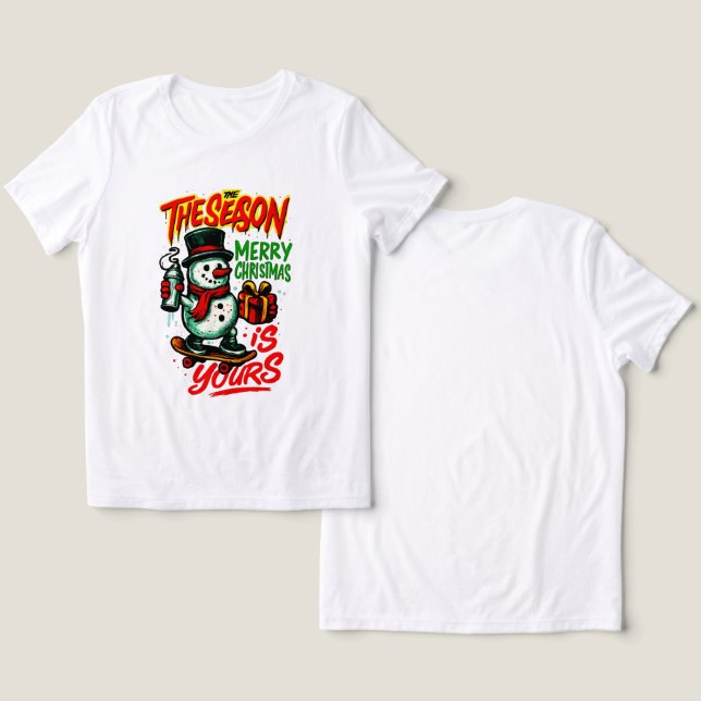 T-shirt En Tri-matière Festive Snowman Christmas Holiday Magic (Design Recto & Verso)