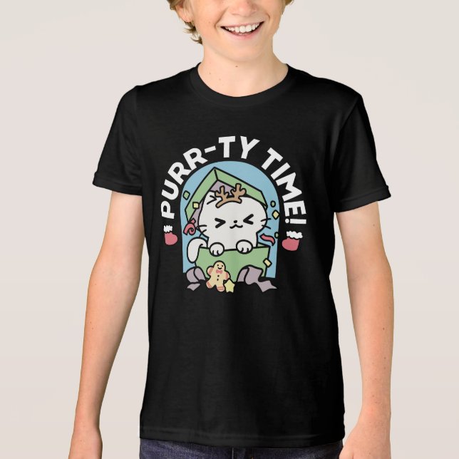 T-shirt En Tri-matière Fête de Noël avec Purr-ty Time Cat (Recto)