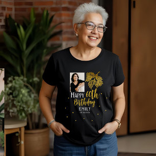 T-shirt En Tri-matière Fête élégante de 60 ans avec feuillage doré et pho