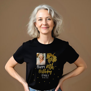 T-shirt En Tri-matière Fête élégante de 80 ans avec feuillage doré et pho