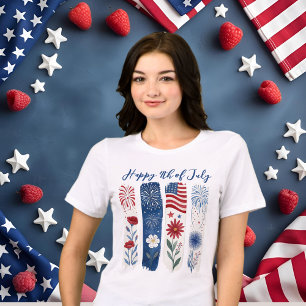 T-shirt En Tri-matière Feu d'artifice floral patriotique, 4 juillet