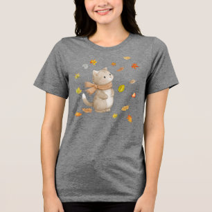 T-shirt En Tri-matière Feuilles d'automne Chat - Cosy Automne Kitty Illus