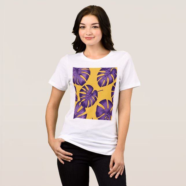 T-shirt En Tri-matière Feuilles modernes Tropical Violet - Vibrant Jaune  (Recto plein)