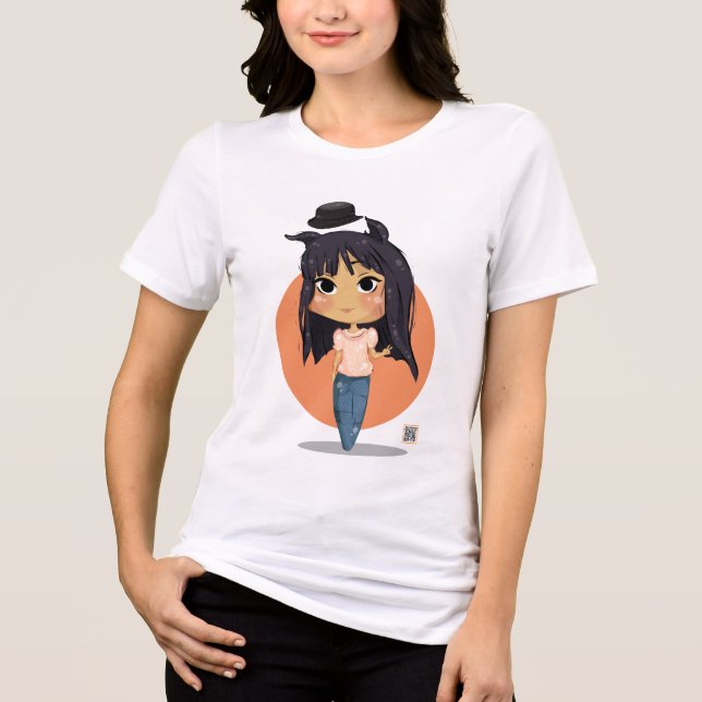T-shirt En Tri-matière Fille Chibi avec cheveux Cat-Ear (Recto)