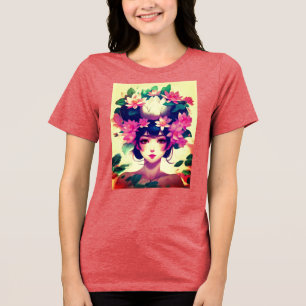T-shirt En Tri-matière Fille d'anime couronnée de fleurs de lotus
