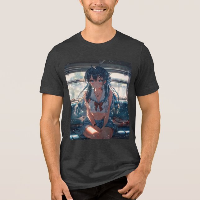 T-shirt En Tri-matière Fille d'anime dans un train (Recto)