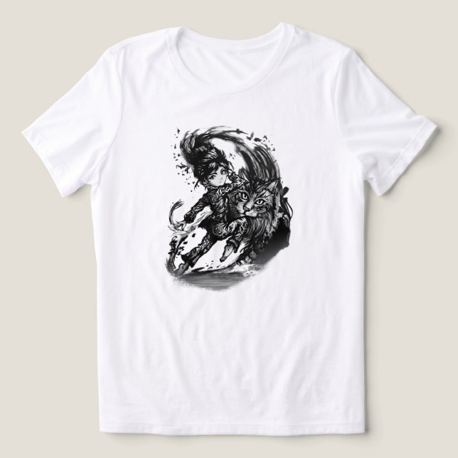 T-shirt En Tri-matière Fille d'anime sombre avec ART de chat géant (Design Recto)