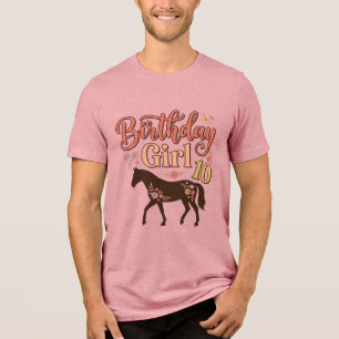 T-shirt En Tri-matière Fille d'anniversaire 10 Cheval Floral Design Vecto