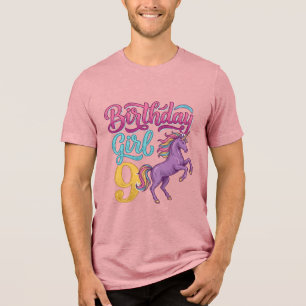 T-shirt En Tri-matière Fille d'anniversaire 9 Licorne Dessin de gravure v