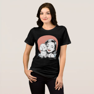 T-shirt En Tri-matière Fille et chiot Partager Joyeux Moment dans l'eau