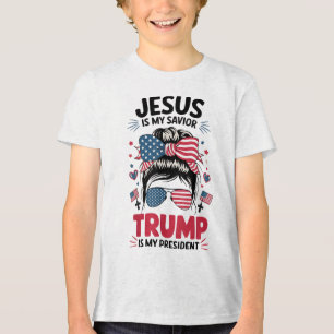 T-shirt En Tri-matière Fille Jésus Mon Sauveur Trump Président Christian