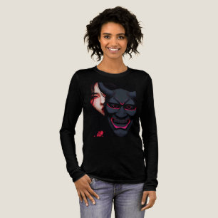 T-shirt En Tri-matière Fille Mystérieuse avec Masque Oni Horreur Japonais