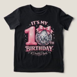 T-shirt En Tri-matière Filles 10ème Anniversaire Boule à Facettes Rose Do