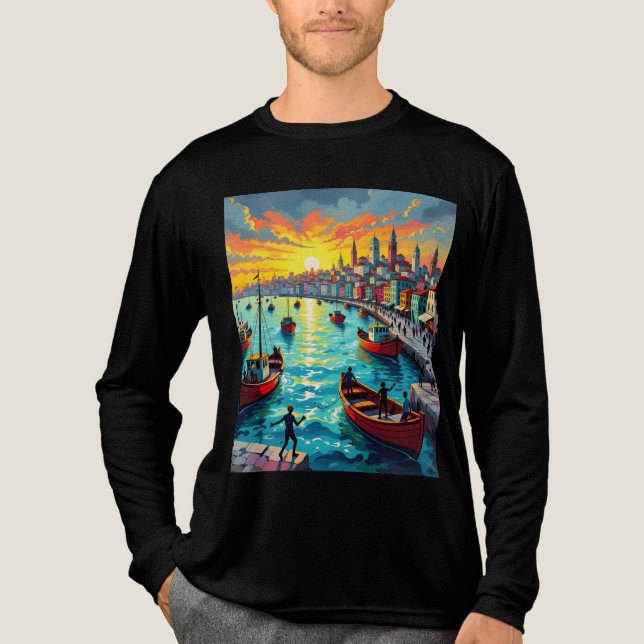 T-shirt En Tri-matière flat waves, crowds, boats, city (Recto)