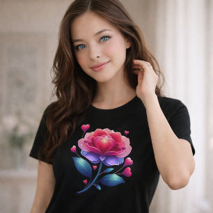 T-shirt En Tri-matière Fleur de cœur vibrant   Art floral romantique