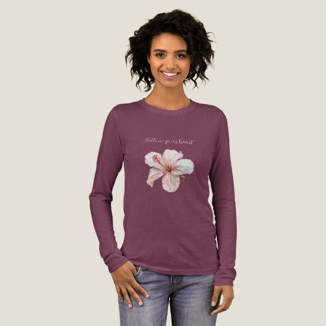 T-shirt En Tri-matière Fleur d'Hibiscus rose blanc (Recto complet)
