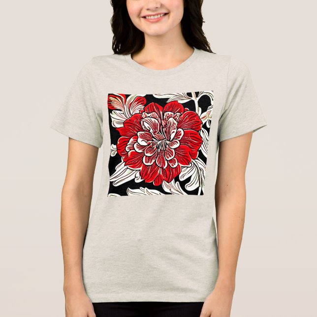 T-shirt En Tri-matière Fleur rouge noir et blanc Art Nouveau (Recto)