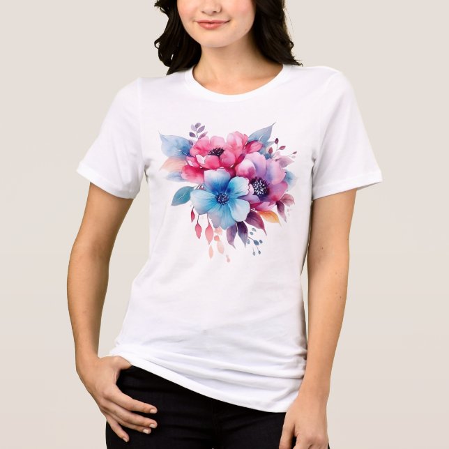 T-shirt En Tri-matière Fleurs à l'aquarelle conception florale (Recto)