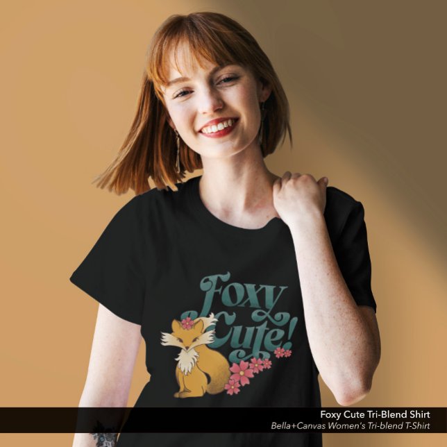 T-shirt En Tri-matière Fleurs Foxy Cute ("Foxy Cute" Bella+Canvas Women's Tri-blend T-Shirt: Black)