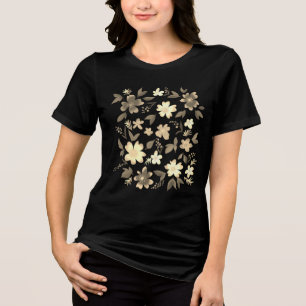 T-shirt En Tri-matière Fleurs, motifs floraux couleurs sépia