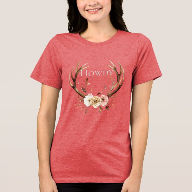 T-shirt En Tri-matière Floral Deer Antlers Cowgirl (Recto)