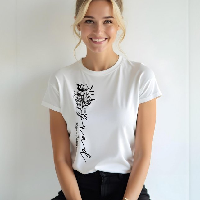 T-shirt En Tri-matière Floral Sketch Modern Grad Script Personalized Grad (Floral Sketch Modern Grad Script Personalized Grad Tri-Blend Shirt)