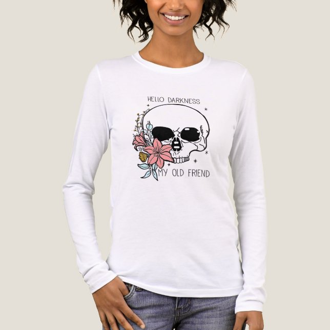 T-shirt En Tri-matière Floral Skull Goth "Hello Darkness" Art (Recto)