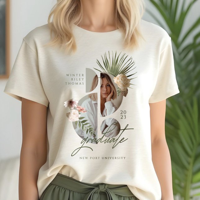 T-shirt En Tri-matière Florales d'aquarelle bohème moderne Photo de fin d (Modern Bohemian Watercolor Florals Graduate Photo Tri-Blend Shirt)