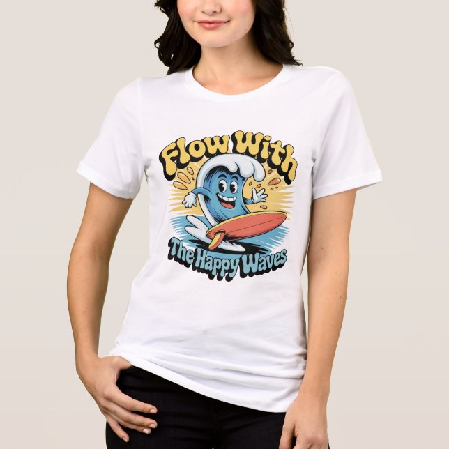 T-shirt En Tri-matière Flow With The Happy Waves Retro Surf Vibes Women's (Recto)