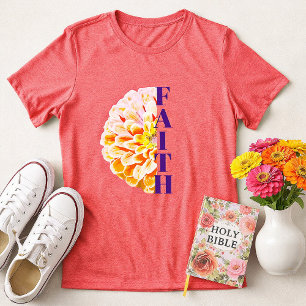 T-shirt En Tri-matière Foi en Dieu Zinnia Orange Floral Chrétien