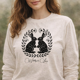 T-shirt En Tri-matière Folle amoureuse Lapins romantiques en linogravur