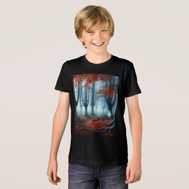 T-shirt En Tri-matière Forêts éffrayantes d'automne avec un fantôme (Recto plein)