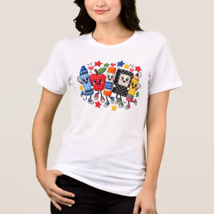 T-shirt En Tri-matière Fournitures scolaires cousues amis dessin animé