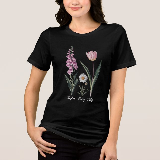 T-shirt En Tri-matière Foxglove Daisy Tulip Illustration florale (Recto)