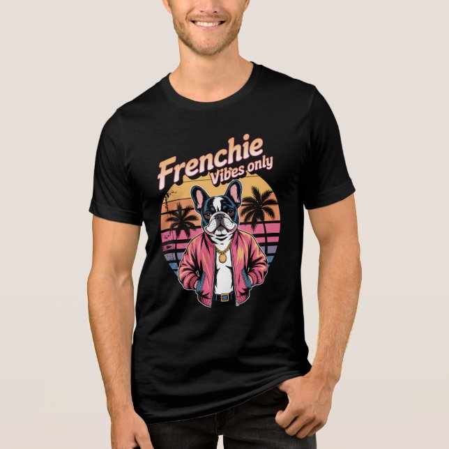 T-shirt En Tri-matière Frenchie Vibes Only Retro Sunset French Bulldog (Recto)