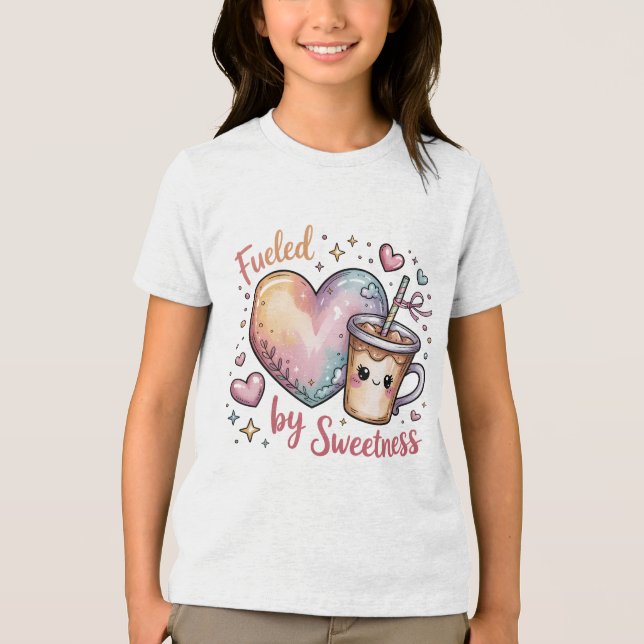 T-shirt En Tri-matière Fueled by Sweetness Cute Kawaii Coffee and Heart (Recto)