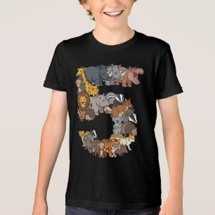 T-shirt En Tri-matière Fun 5e Anniversaire Safari Zoo Animaux Figurines E