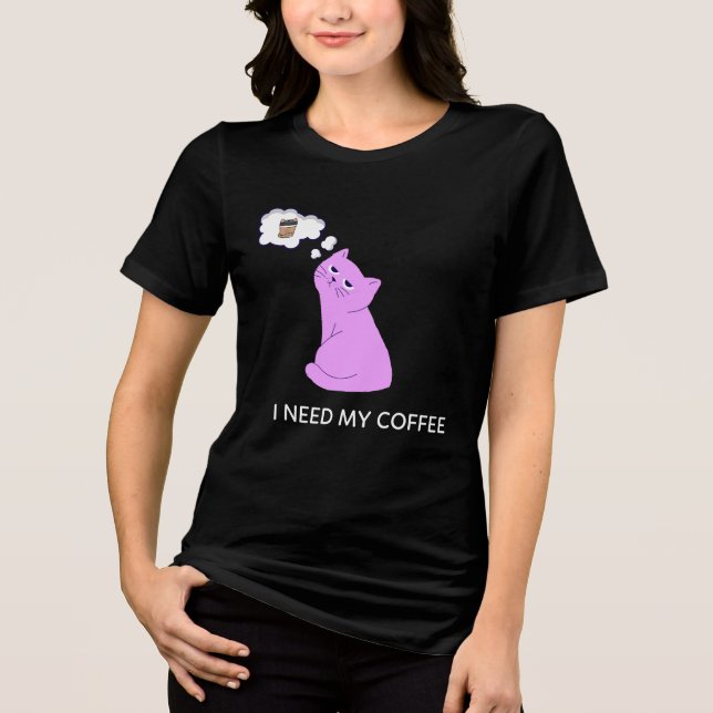 T-shirt En Tri-matière Funny Cat Shirt – I Need My Coffee Tee (Recto)