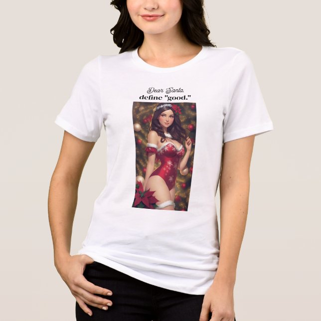 T-shirt En Tri-matière Funny Naughty Christmas Woman In Santa Lingerie (Recto)