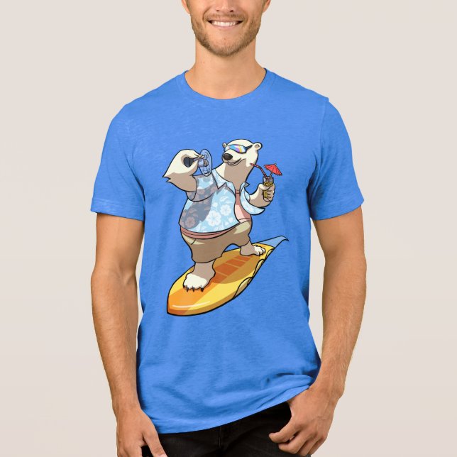 T-shirt En Tri-matière Funny Surfing Polar Bear Cocktail & Fan Cartoon (Recto)
